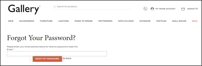 Password reset page